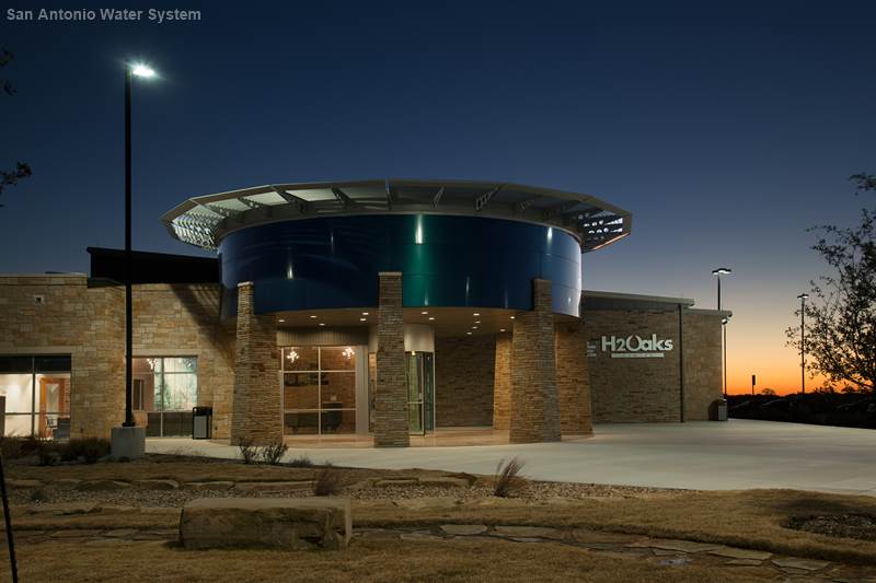 The San Antonio Water System centralizes its aquifer storage and desalination production at the H2Oaks Center in southeast Bexar County. The site also serves as an educational center.